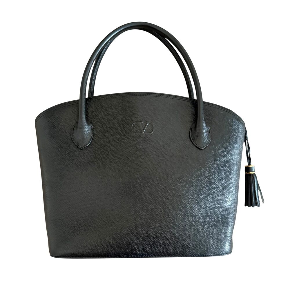 Valentino Garavani black leather V logo tassel handbag authentic with COA